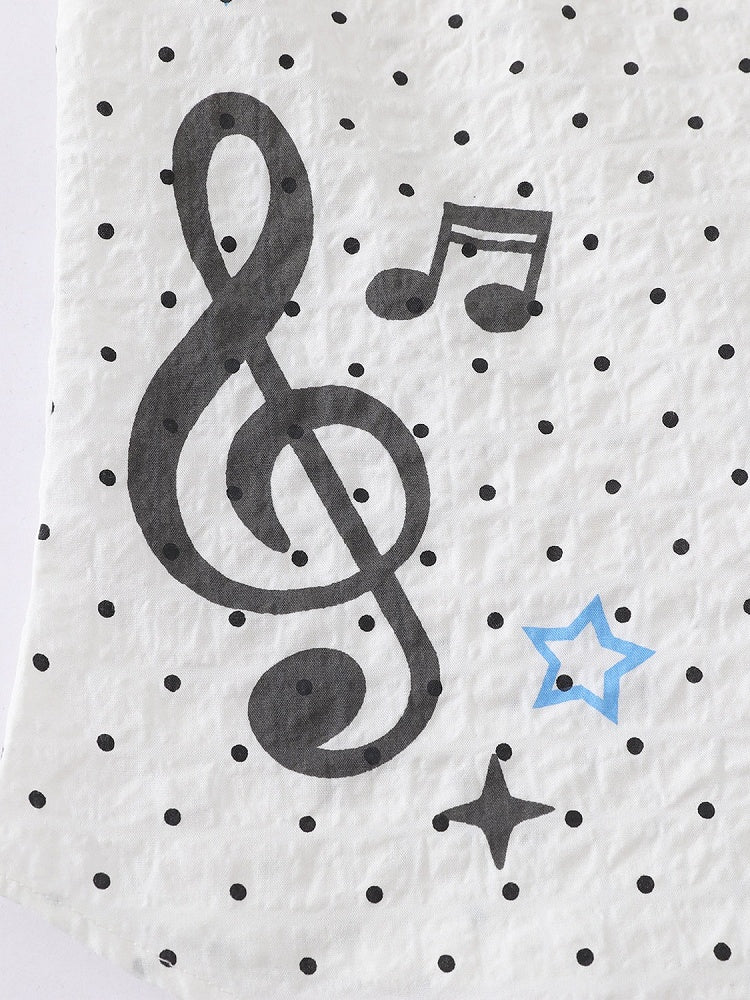 White Short Sleeve Shirt with Musical Note Print - Languid Park