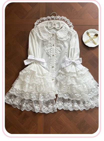 レースベルシャツ ロングティアード ピーターパンスリーブ ホワイトカラー