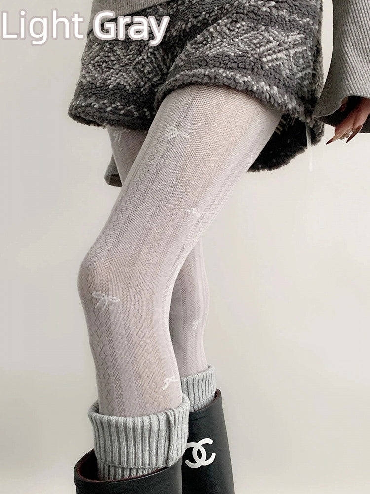 Ribbed Diamond Tights（5 Colors） Bow Pattern