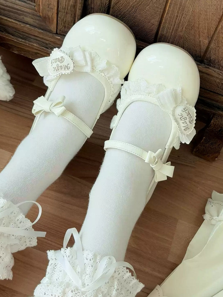 Sweet Shoes Mary Heart White Jane Lolita with Accents
