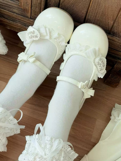 Sweet Shoes Mary Heart White Jane Lolita with Accents