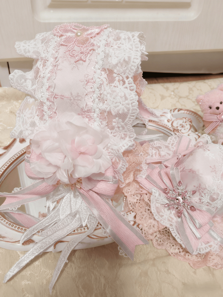 Lolita Snowflake Embroidery Lace Pink/Blue Hairband