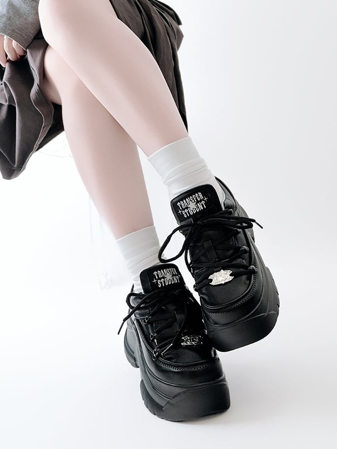 Mattend with Kei Sneakers PU Platform Design Lace-Up Jirai Black