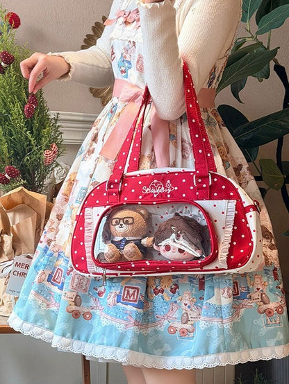 Red Strawberry Print Polka Dot Ita Crossbody Bag
