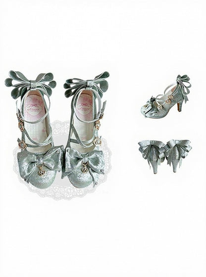 3 Colors Satin Lolita Shoes with Crown Buckle and Bowknot - 8.5cm High Heels - Aimee