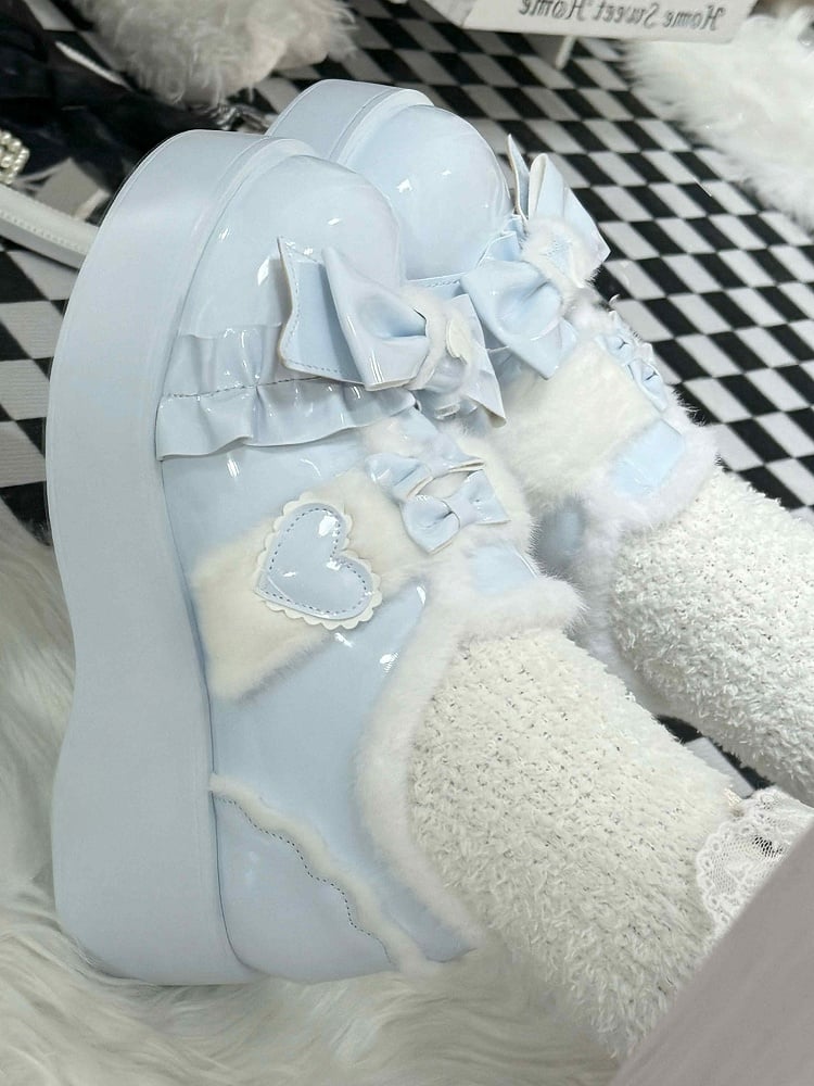 Platforms - Lolita Blue Leather Sky with Embellishments Heart PU Sweet