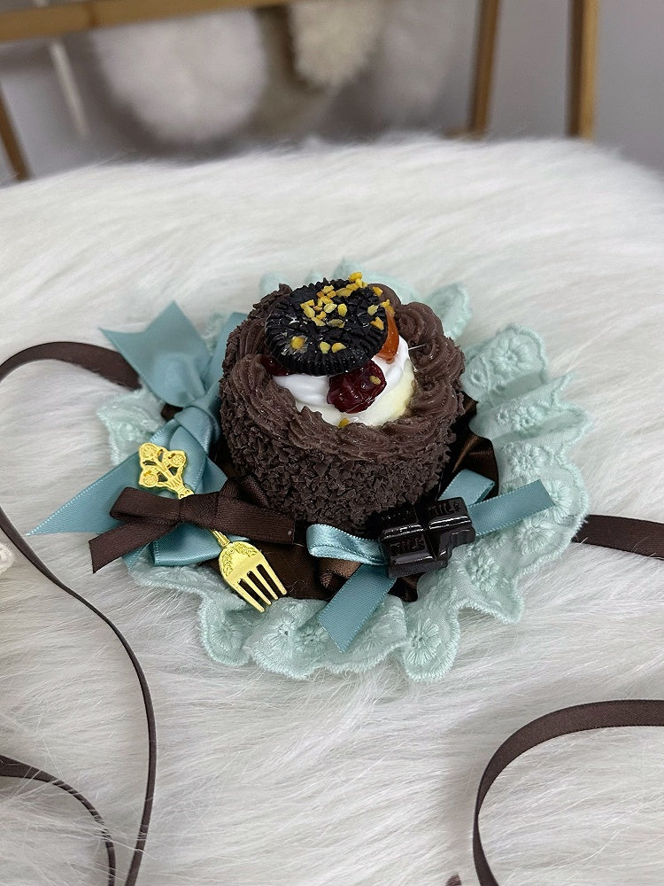 With 3 Options Sweet Mini Cake Hat Clips Lolita Chocolate Color