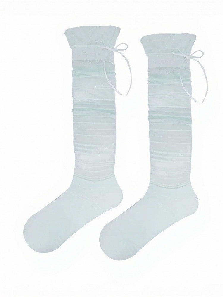 Sheer Bow Calf Socks with Stripe Pattern - ModaSwings