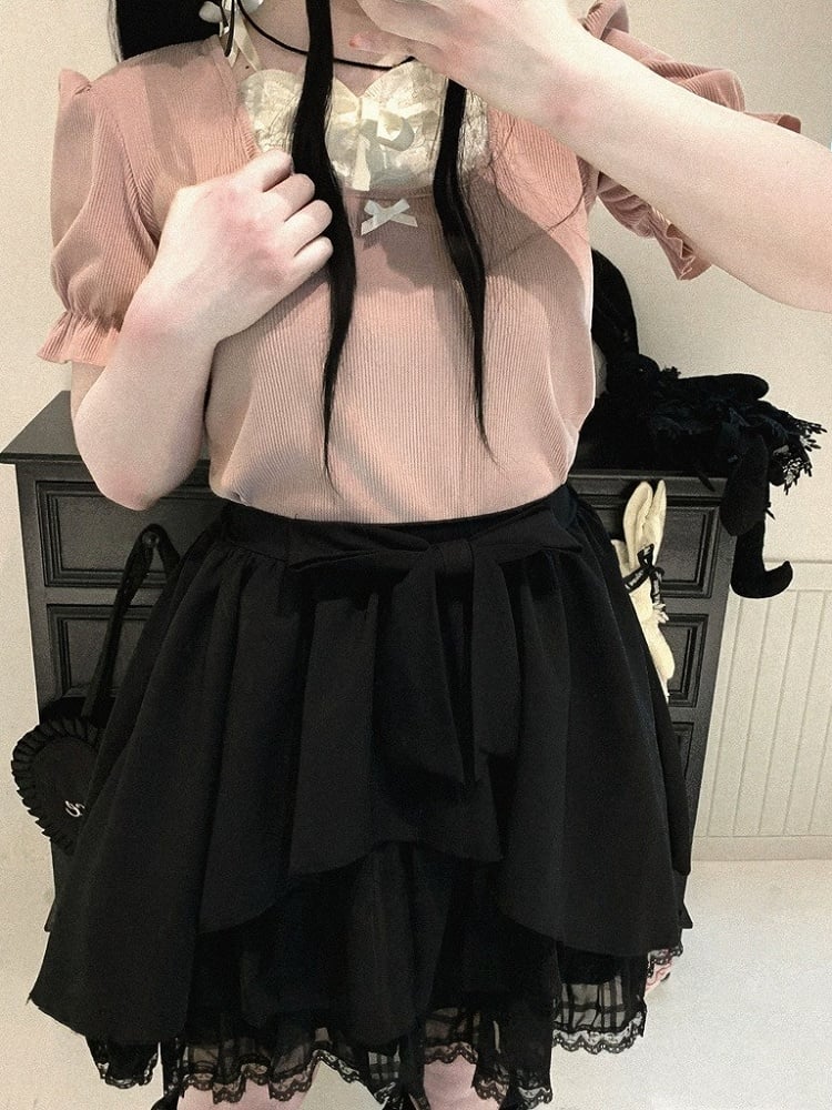 Blue/White/Black Plaid Tulle Skirt with Sash & Lace - Kitty Bxllet