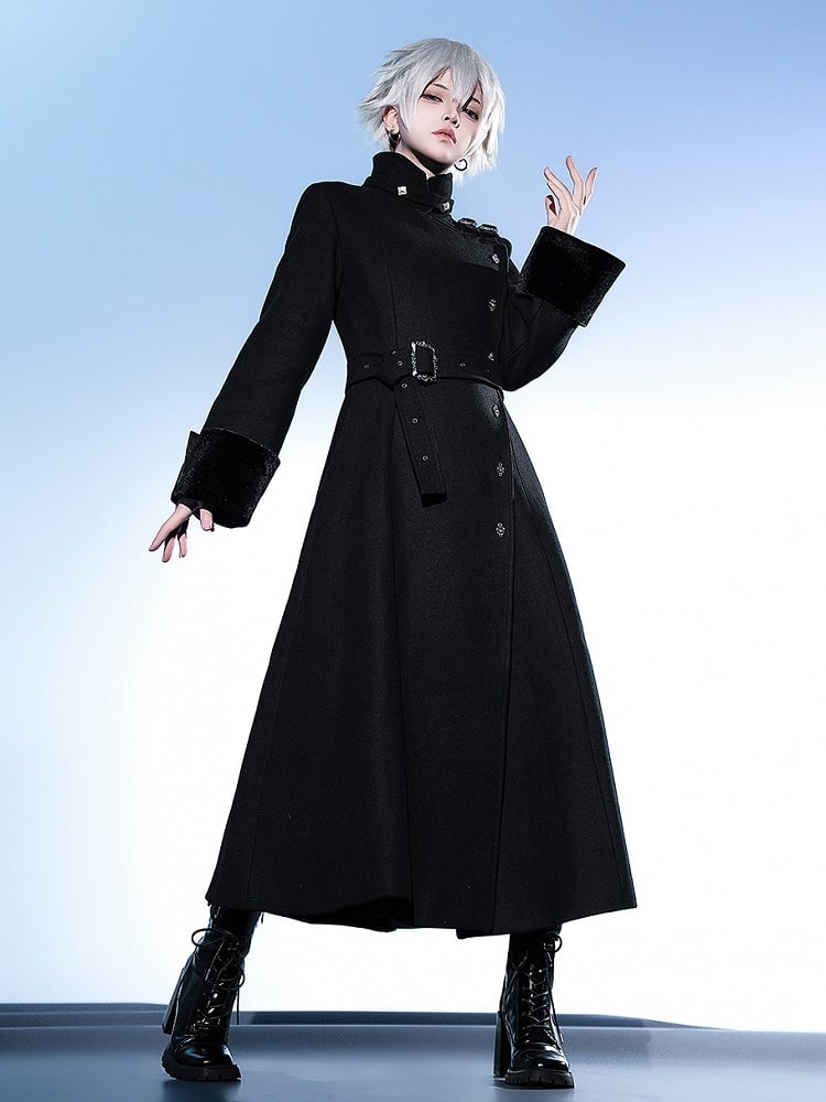 High Neck Coat Ouji Woolen Lolita Collar Stand Black