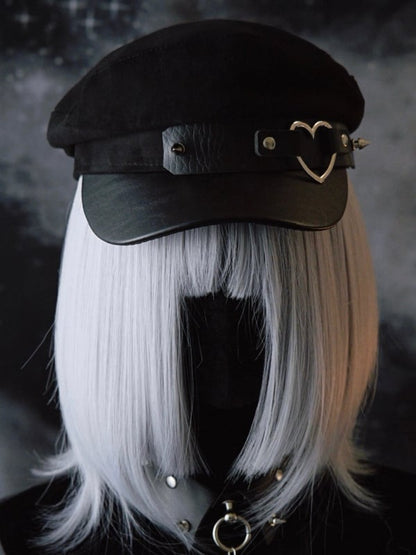 Details Heart Studs Hat Beret Gothic Ring Black