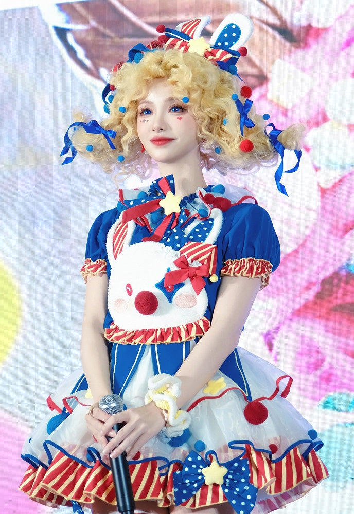 Clown Dark Bunny Kleid Blau Clowncore Overalls Fleece Lolita Pastell Sweet Circus Rot und Mieder