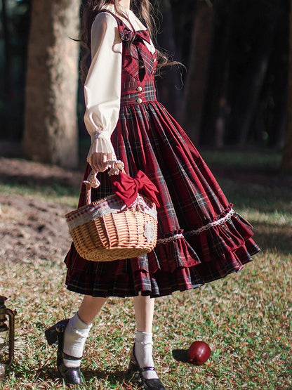 Schleife Overall Plaid Kleid Hohe Rote Taille Krawatte mit