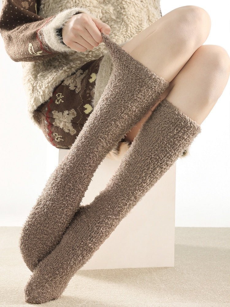 Calf 6-Color Fuzzy Socks Solid