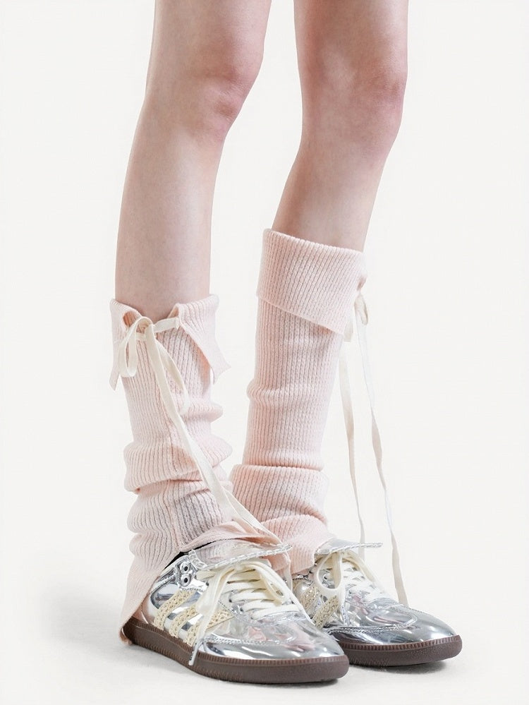 5-Color Ribbed Leg Warmers with Strap Bowknot Details - ModaSwings