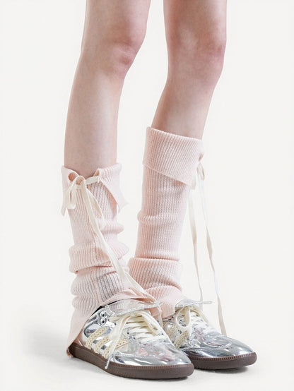5-Color Ribbed Leg Warmers with Strap Bowknot Details - ModaSwings
