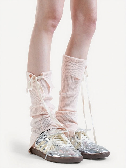 5-Color Ribbed Leg Warmers with Strap Bowknot Details - ModaSwings