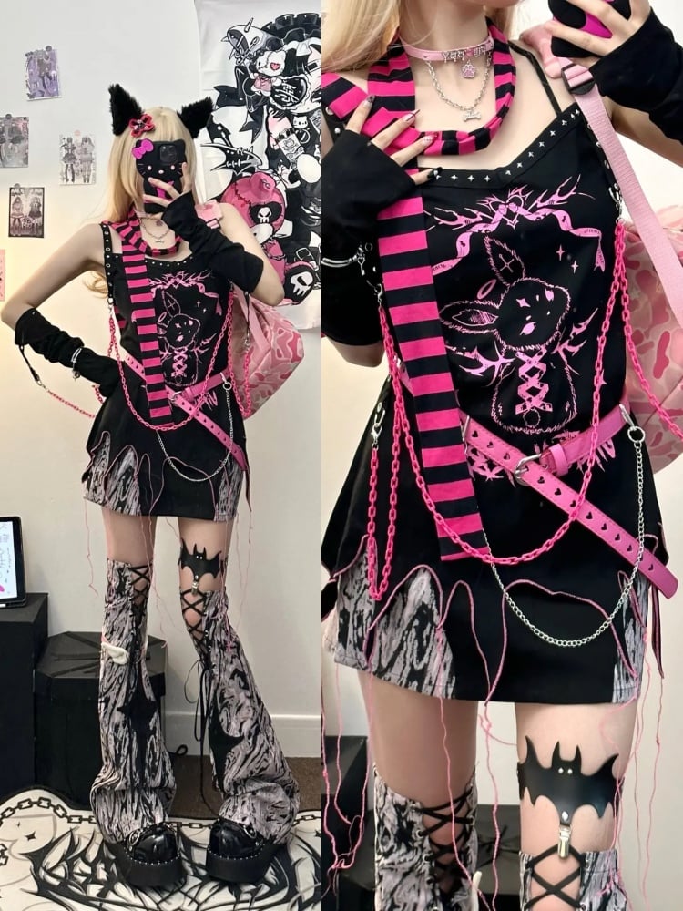 Y2Kフィットミニスカート スターバックル カットアウトウエスト