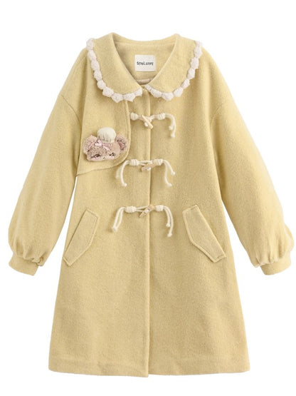 Pan Trim Long Coat and Plush Peter Collar with Yellow