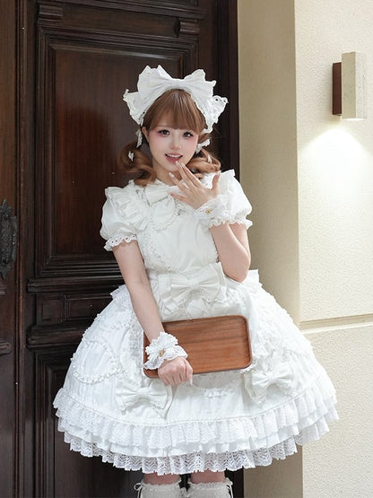 Robe Blanche Lapin OP + Tablier Cœur + Set Coiffe