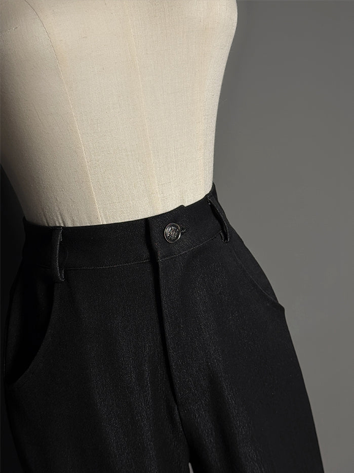 ティアードパッチパンツ レースフレアカフス ブラック