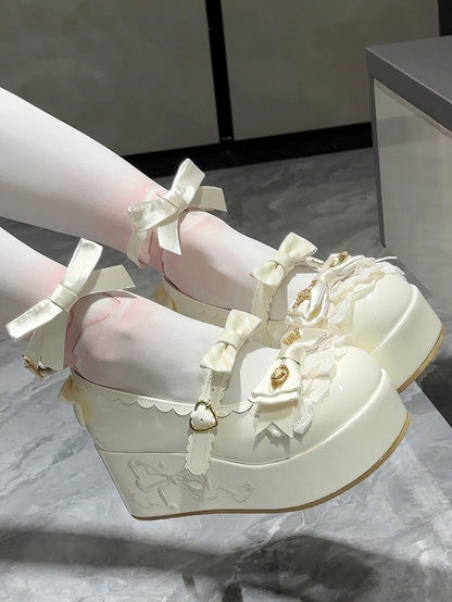 Spoon Decorated Lolita Platforms White Bowknot Details Sweet