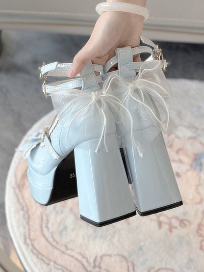 Polished Heels Sweet 11CM High Bow Lolita Platform Blue Top at