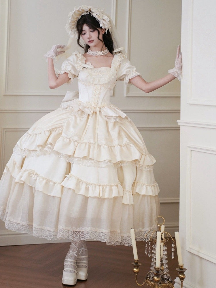 Beige Length Tea Elastic Under Waist Skirt