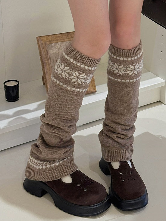 Beige Snowflake Knitted Leg Warmers
