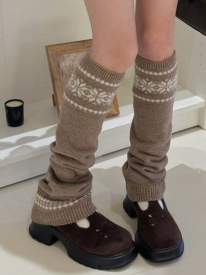 Beige Snowflake Knitted Leg Warmers