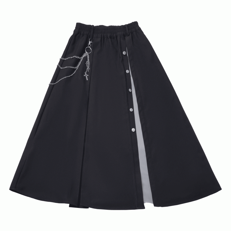 with Gothic Long | White Cross Skirt Elastic Chiffon Waist Black Chain Slit