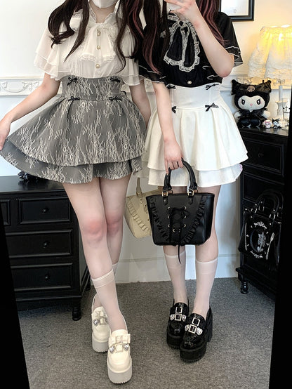 レースネックライン ジライ ブラック/ピンク/ホワイト ショールブラウス kei セルフタイ ボウトリム シフォン