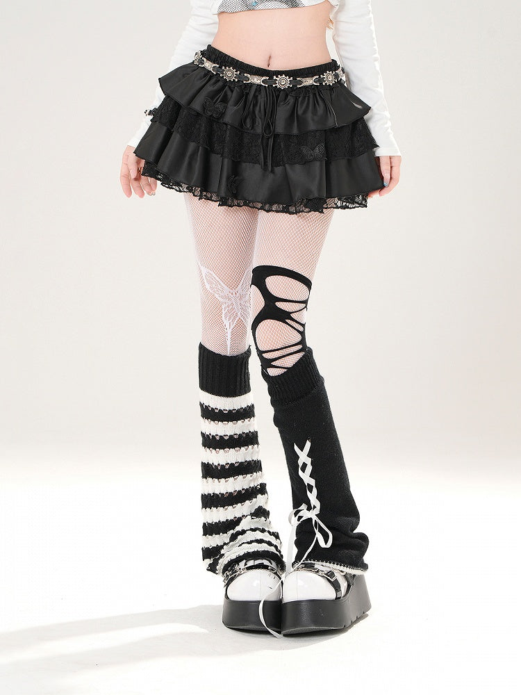 Trim Butterfly Appliques Lace Elastic Waist White/Black