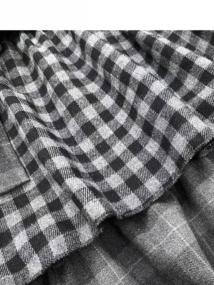 セルフタイダークストラップティアードチェックグレーパターンスカートビタースイート