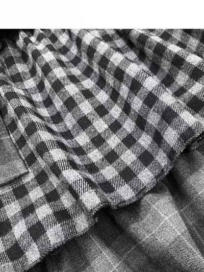 セルフタイダークストラップティアードチェックグレーパターンスカートビタースイート