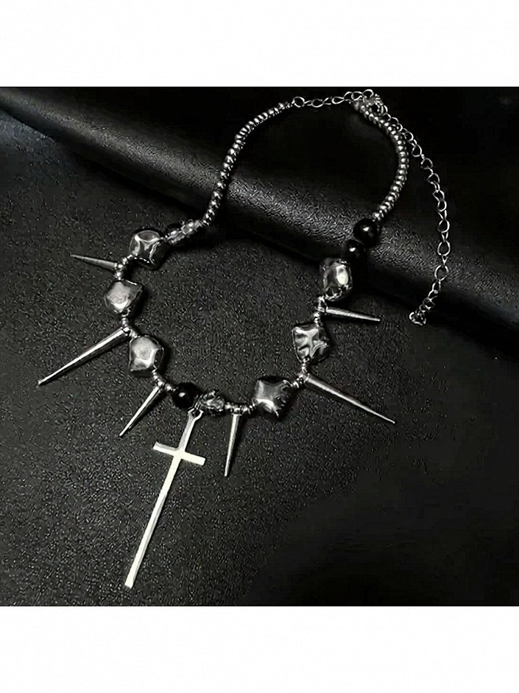 Silver Punk Necklace with Cross Pendant - YSHXS