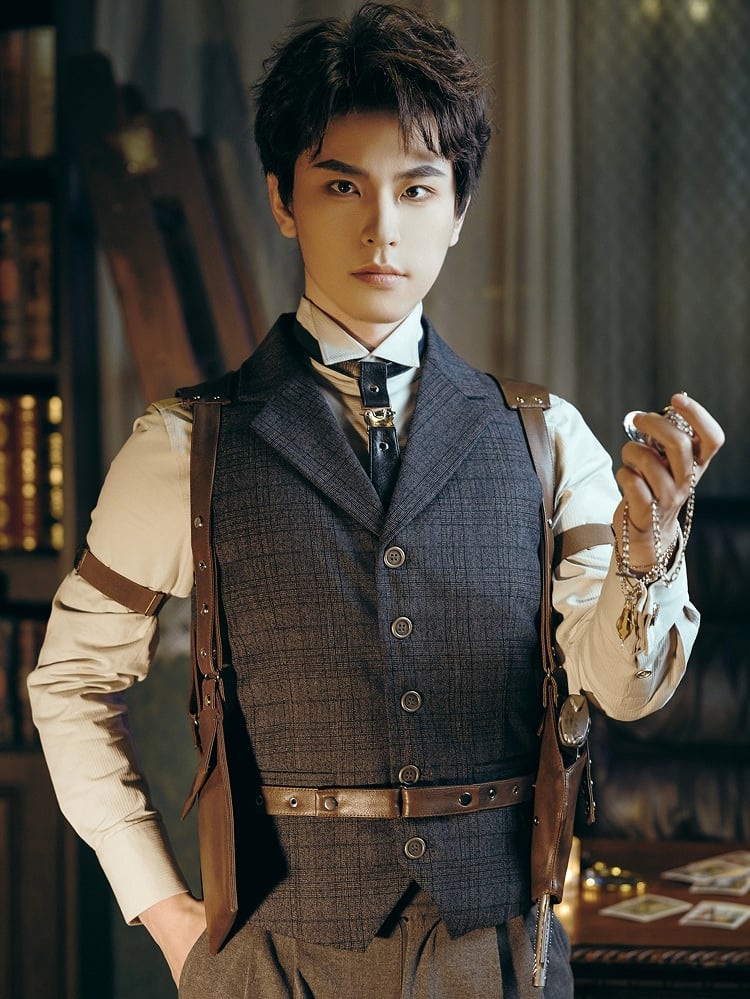 Silver With Black Tie Buckle Metal PU Steampunk Accent