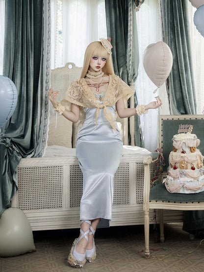 Apricot Romantic Gothic Fan-Lace Wrap Shawl - Blood Supply