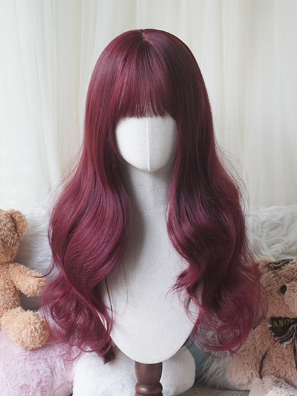 Rosenrot/Staubblaue, gewellte Unterbrustperücke mit Pony