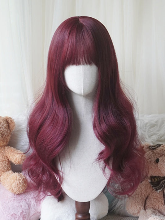 Rosenrot/Staubblaue, gewellte Unterbrustperücke mit Pony