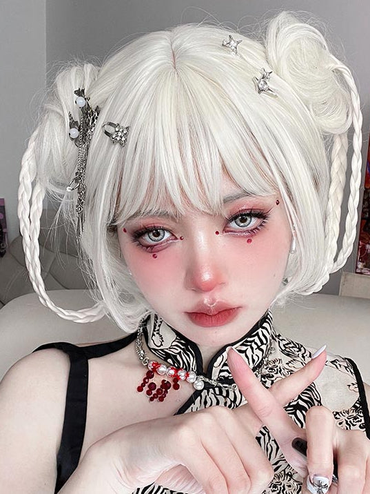 Ponytails White Wigs Two Cut Clips Claw Bob With Braided