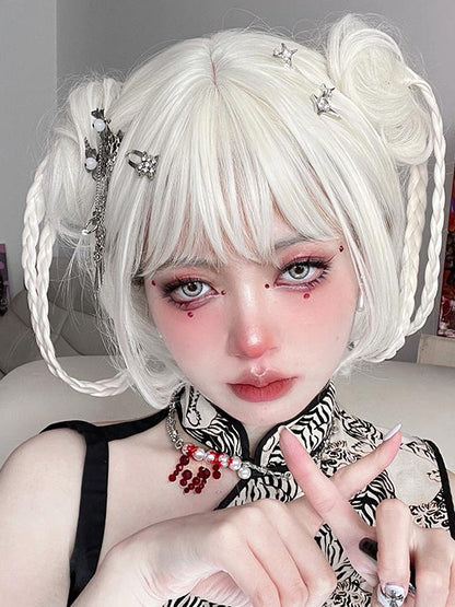 Ponytails White Wigs Two Cut Clips Claw Bob With Braided