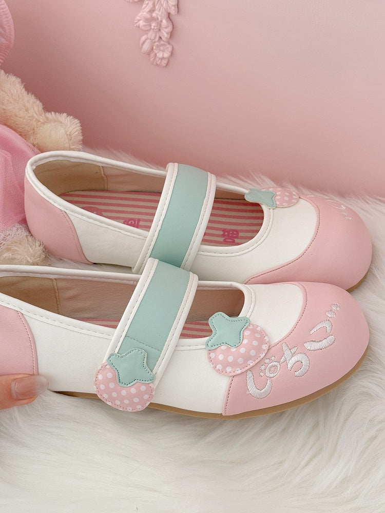 Indoor Appliques with Strawberry Sweet Shoes Lolita Round-Toe Pink