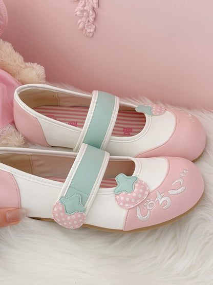 Indoor Appliques with Strawberry Sweet Shoes Lolita Round-Toe Pink