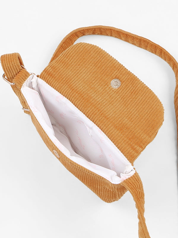 かわいいテディベアの耳付きオレンジコーデュロイクロスボディ