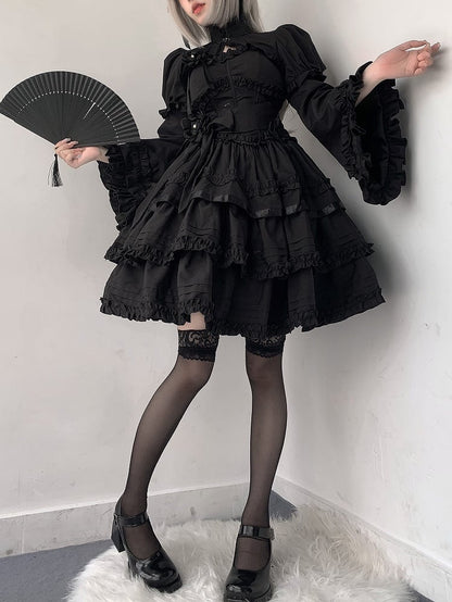 Dress JSK Lolita Ruffle Gothic Black Multi-Layered