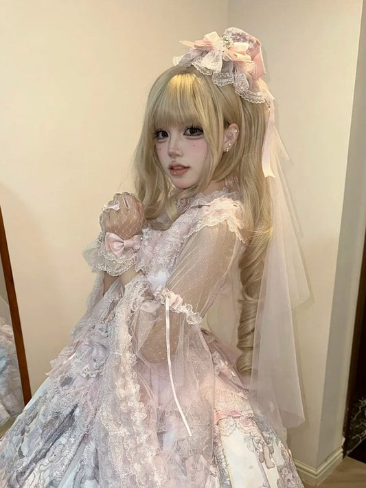 Embellished and Lolita Bow Pink Lace Mini Hat