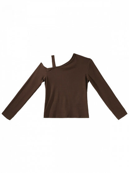 Dark Brown Asymmetrical Shoulder Long Sleeve Knit Top - Han Ru Chu Hanfu &amp; Han-Element Studi