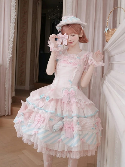 Pink & Blue Sweet Candy-themed Lolita JSK Dress - Meng Fu Zi