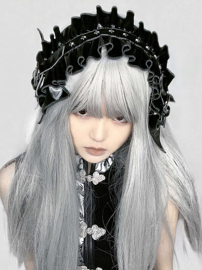 Hairband Punk Bow Black Trim Ruffle